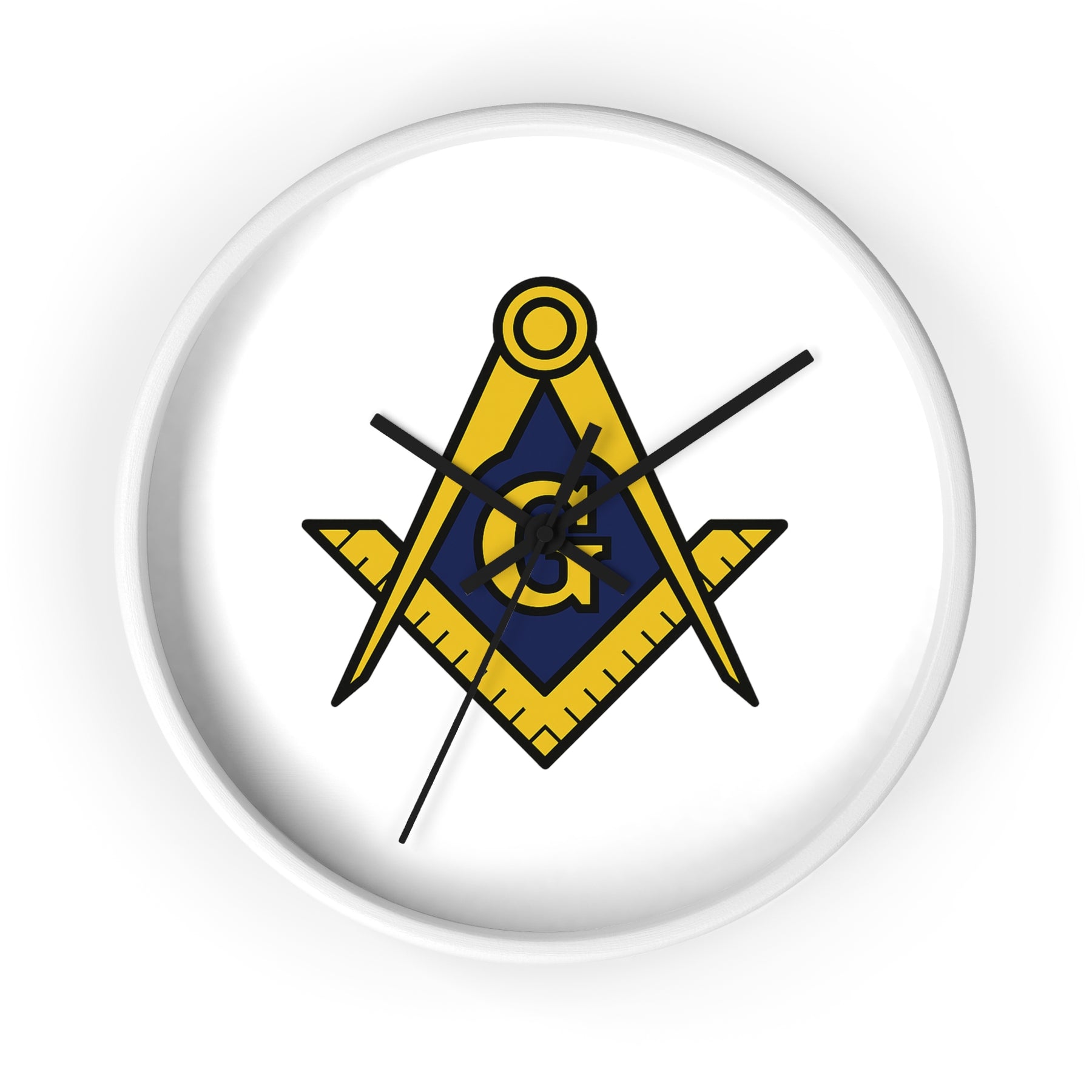 Master Mason Blue Lodge Clock - Wood Frame with Golden Square & Compass G - Bricks Masons