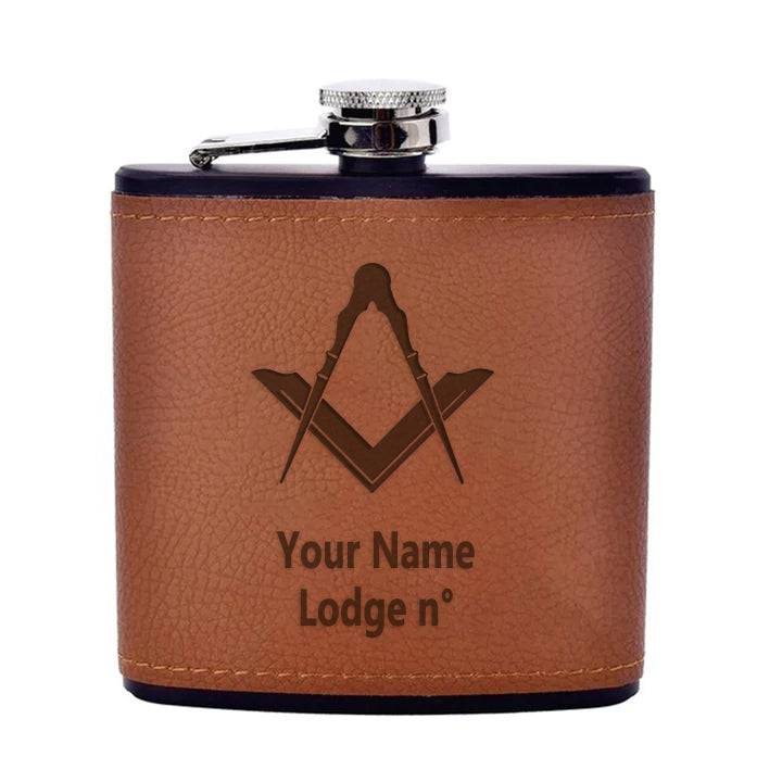 Master Mason Blue Lodge Flask - Leather & Stainless Steel