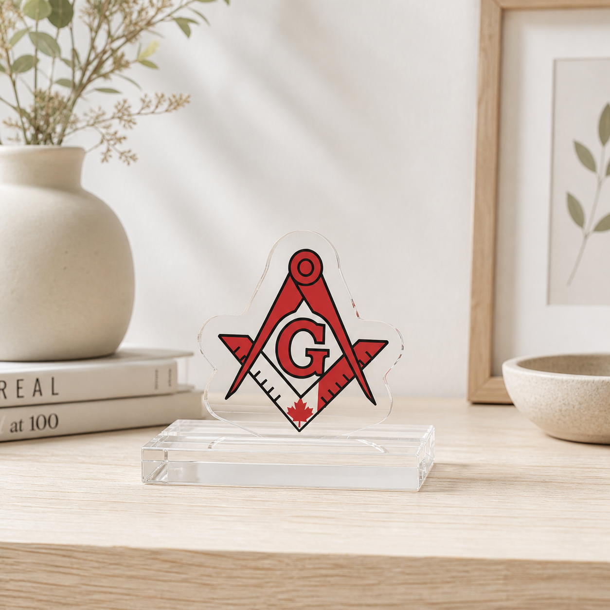 Master Mason Blue Lodge Canada Jurisdiction Plaque - Square & Compass G Canadian Flag - Bricks Masons