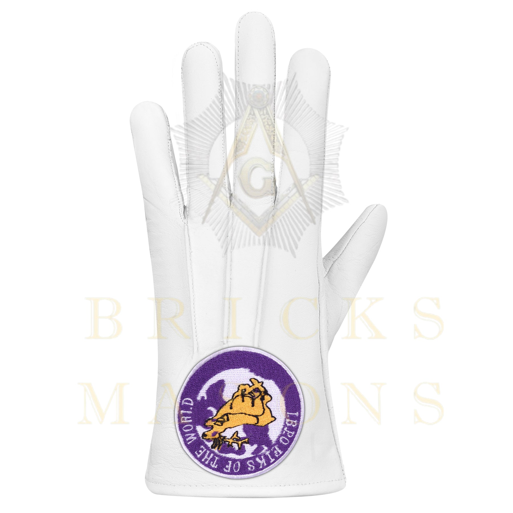 Elks of the World Gloves - White Leather Buck and Doe - Bricks Masons