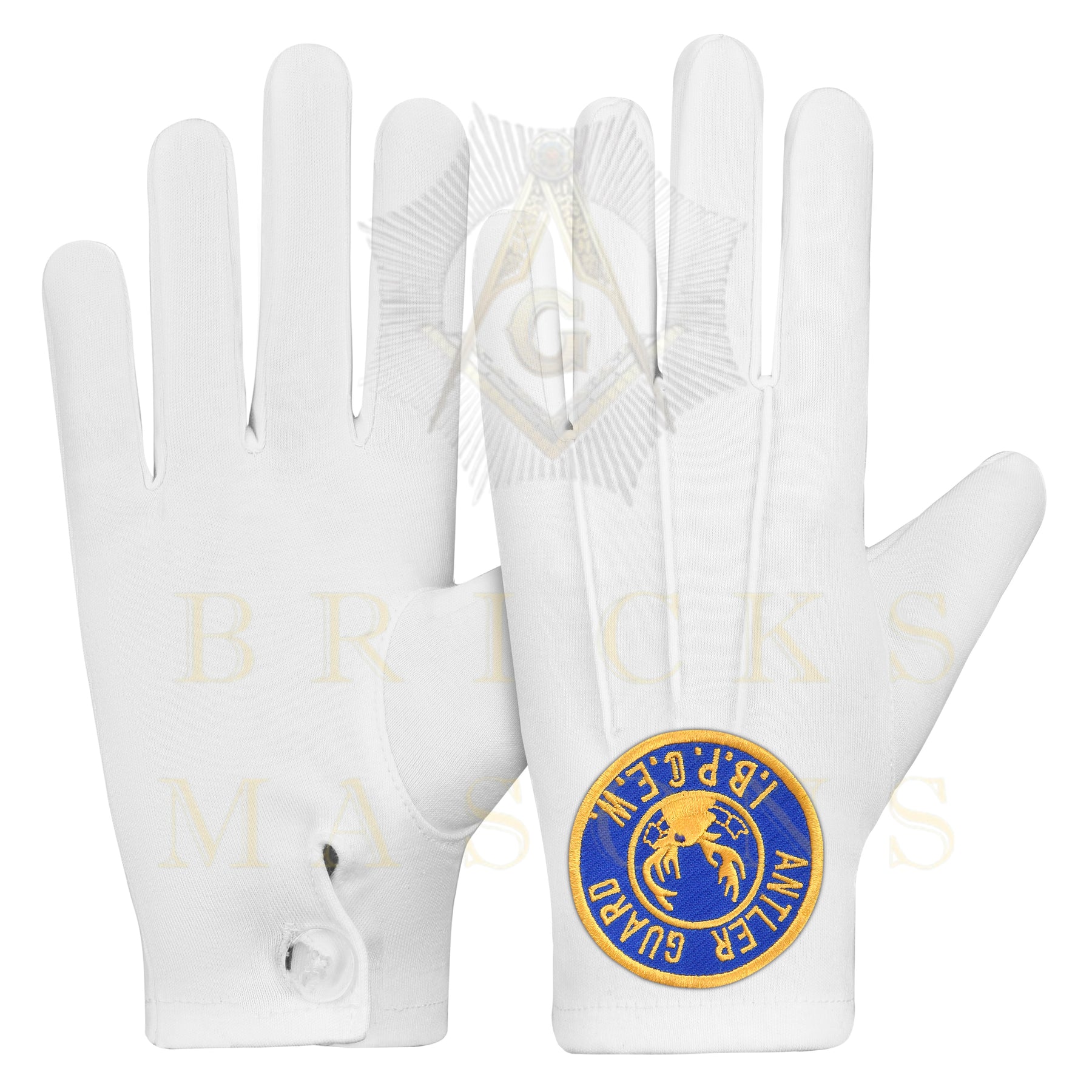 Antlered Guard Elks of the World Gloves - White Cotton - Bricks Masons