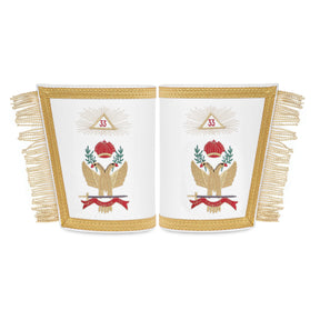 33rd Degree Scottish Rite Cuff - White Silk with Gold Machine Embroidery Bullion