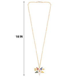Past Grand Matron OES Necklace - Gold Plated Five-Pointed Star Pentagram Down - Bricks Masons