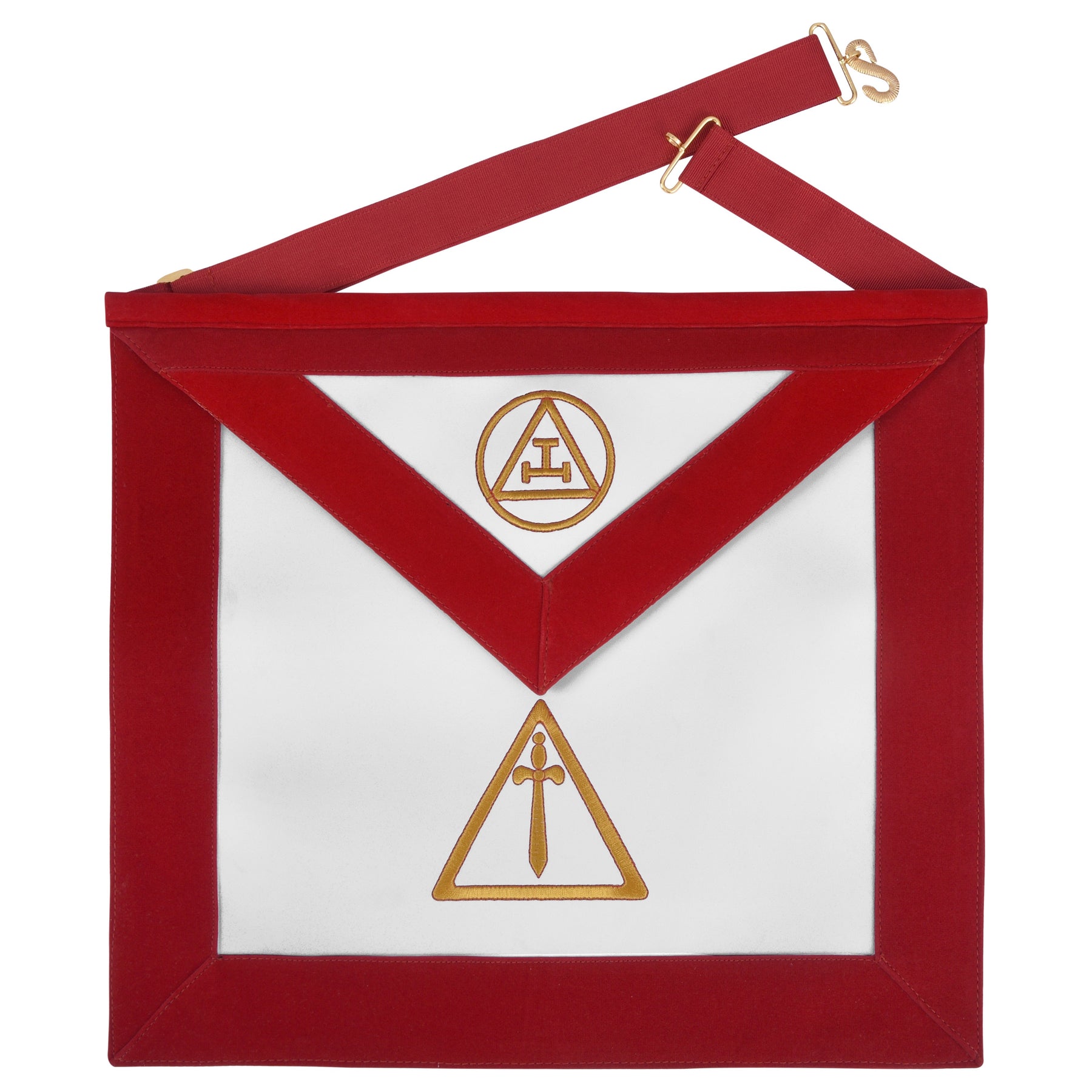 Royal Arch Chapter Apron - Red Velvet With Triple Tau