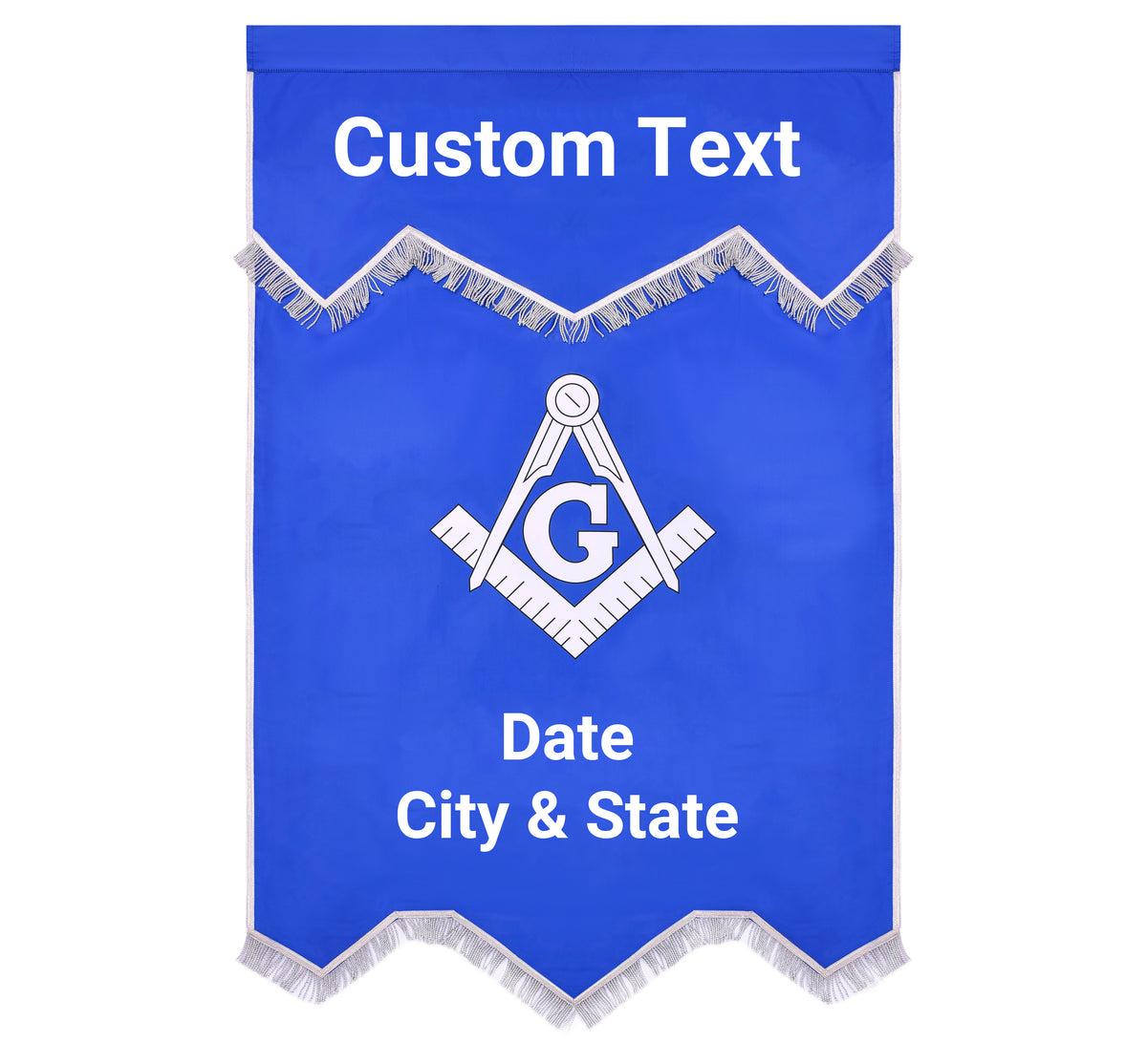 Master Mason Blue Lodge Banner - Blue & White Printed With Silver Braid & Fringe - Bricks Masons