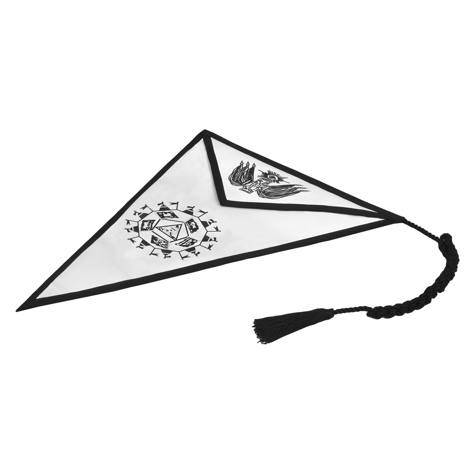 32nd Degree Scottish Rite Apron - Triangular White & Black Printed Emblem With Tassels - Bricks Masons