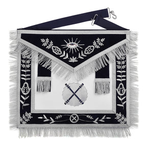 Marshal Blue Lodge Officer Apron - Dark Blue With Silver Hand Embroidery Bullion