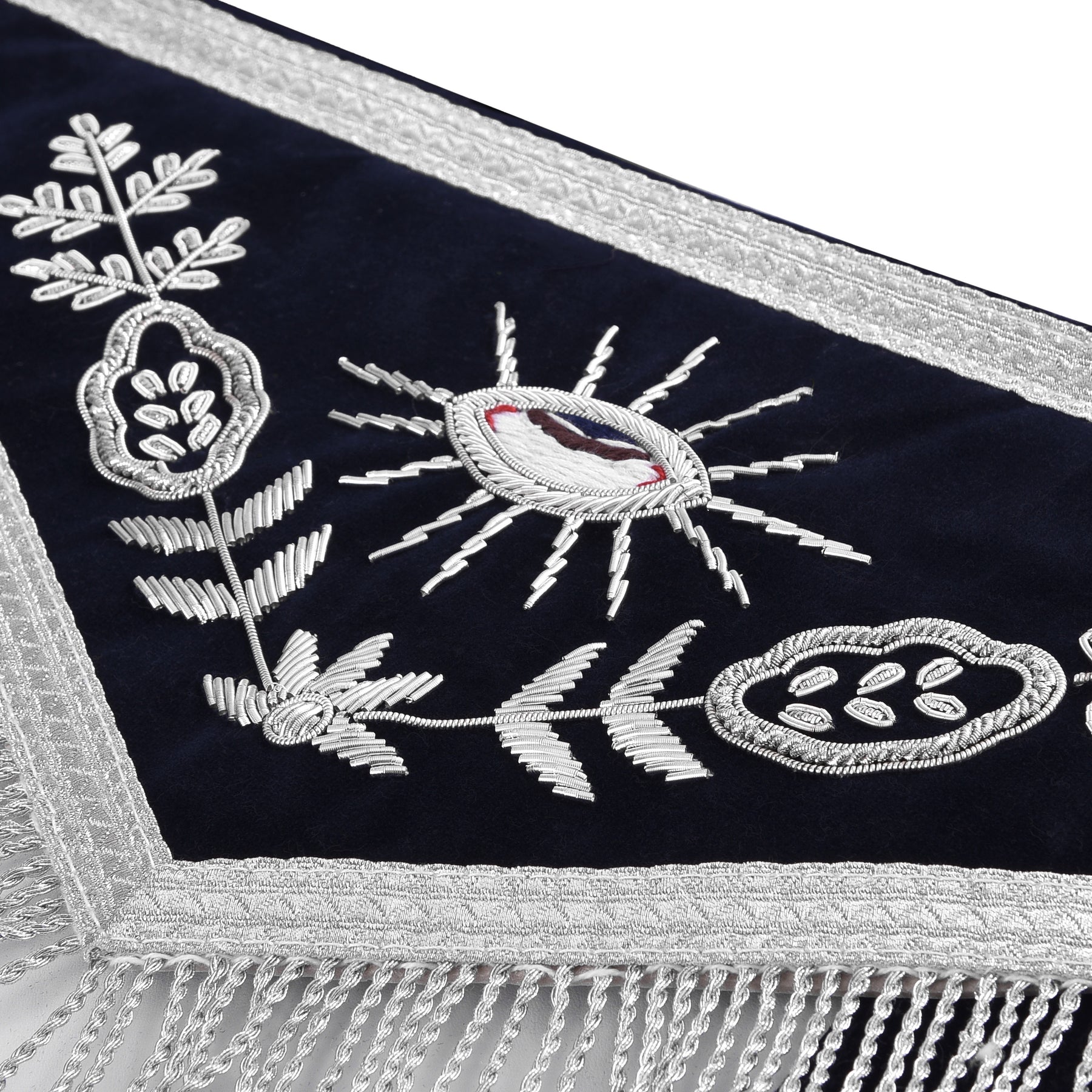 Junior Warden Blue Lodge Officer Apron - Dark Blue With Silver Hand Embroidery Bullion
