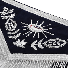 Treasurer Blue Lodge Officer Apron - Dark Blue With Silver Hand Embroidery Bullion