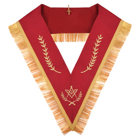 Master Mason Blue Lodge Collar - Red Ribbon Gold Braid & Fringe - Bricks Masons