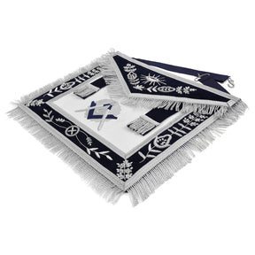 Junior Deacon Blue Lodge Officer Apron - Dark Blue With Silver Hand Embroidery Bullion