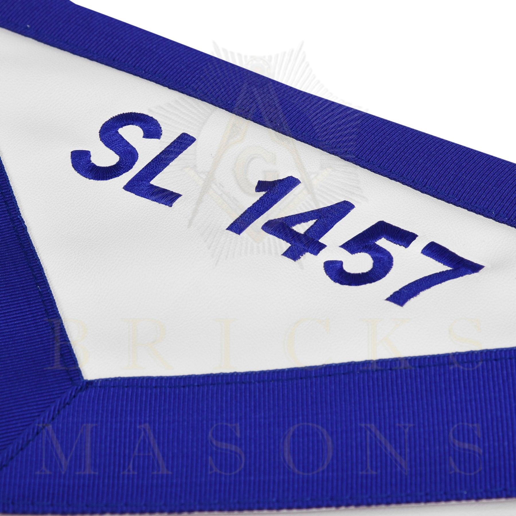 Worshipful Master Blue Lodge Officer Apron - Blue Ribbon With Machine Embroidery Customizable Flap - Bricks Masons