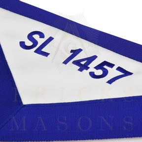 Worshipful Master Blue Lodge Officer Apron - Blue Ribbon With Machine Embroidery Customizable Flap - Bricks Masons