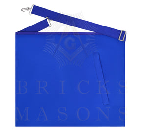 Senior Warden Blue Lodge Officer Apron - Blue Ribbon With Machine Embroidery Customizable Flap - Bricks Masons