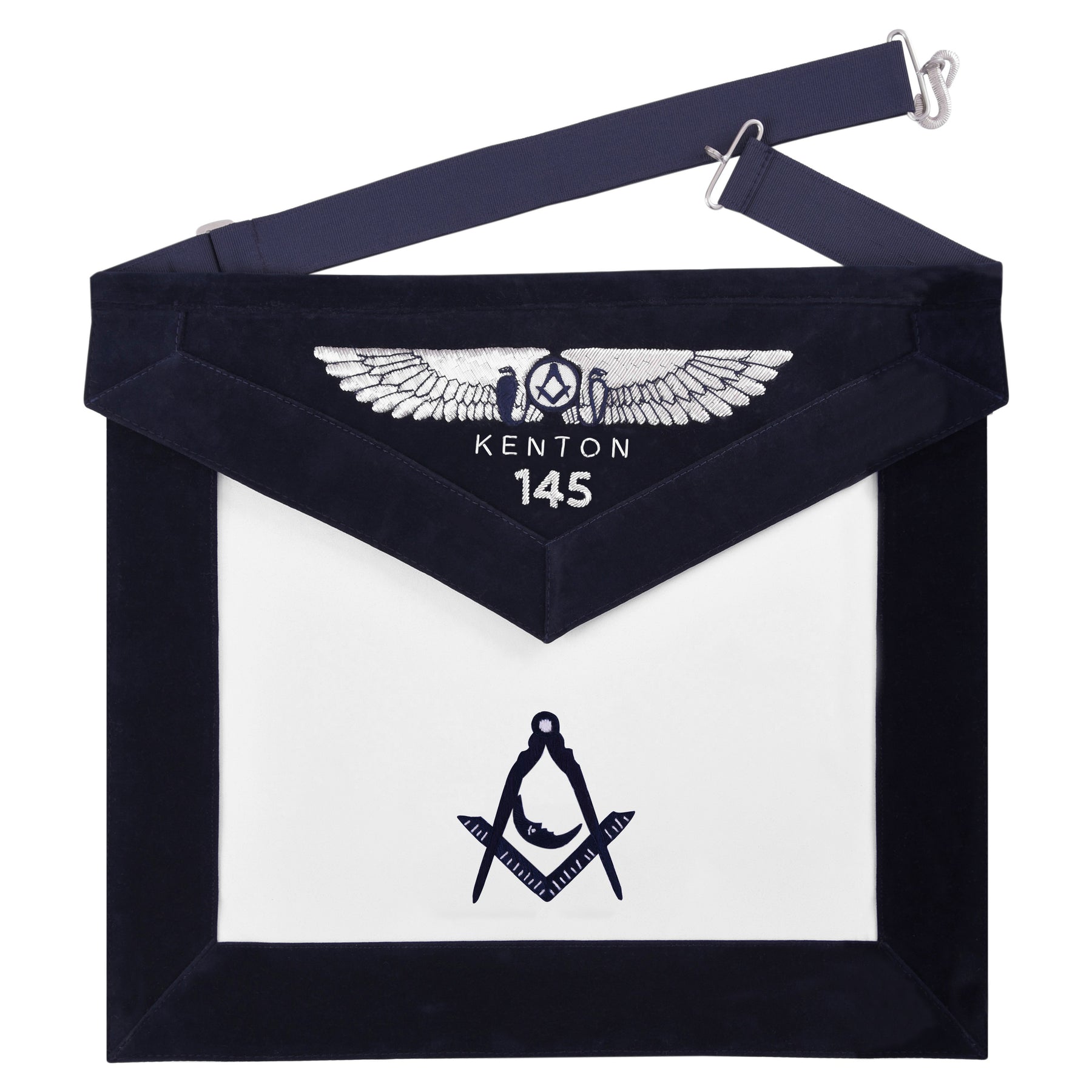 Junior Deacon Officer Apron - Kenton Lodge Navy Velvet With Silver Embroidery Thread