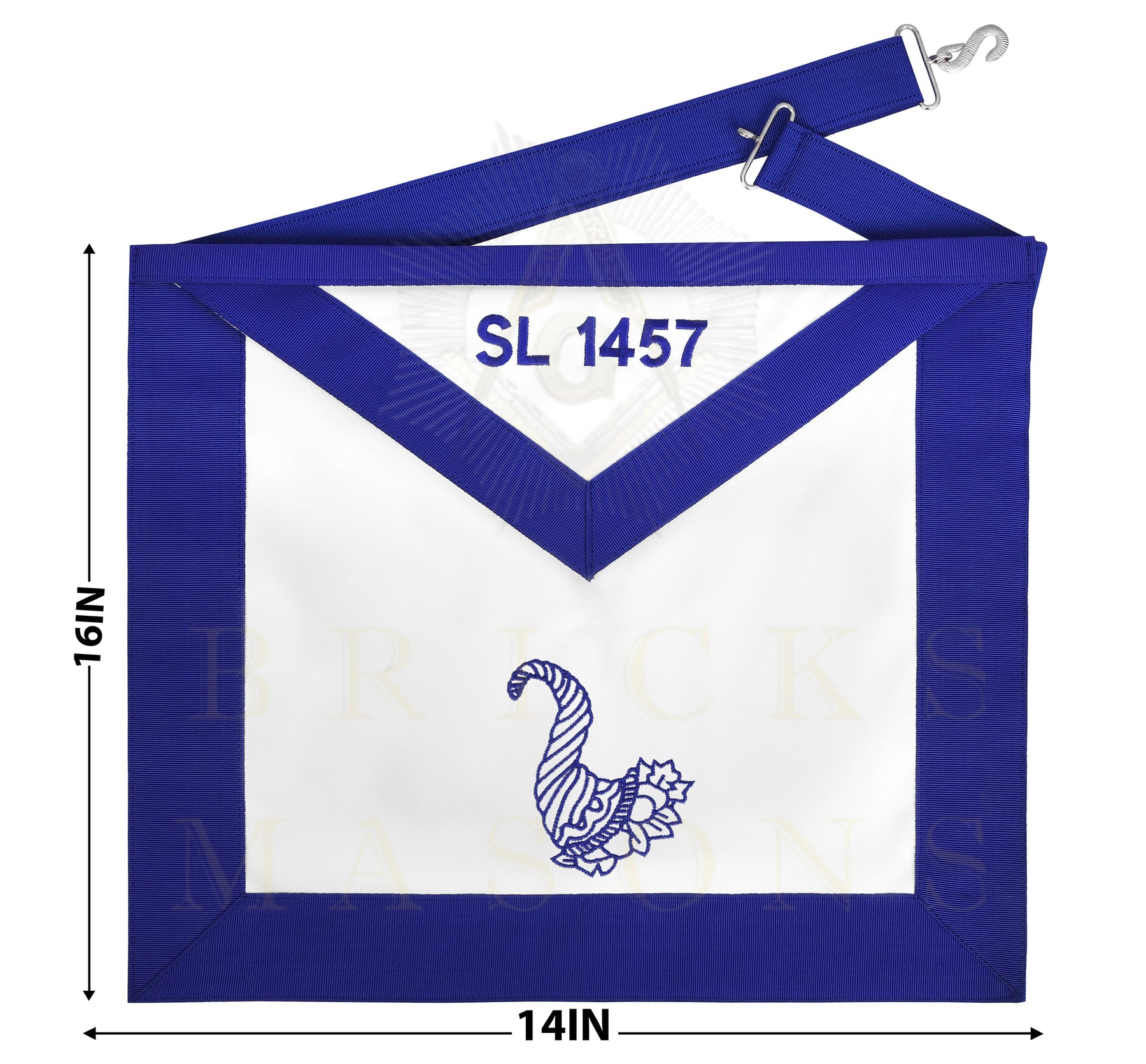 Senior Steward Blue Lodge Officer Apron -Blue Ribbon With Machine Embroidery Customizable Flap - Bricks Masons