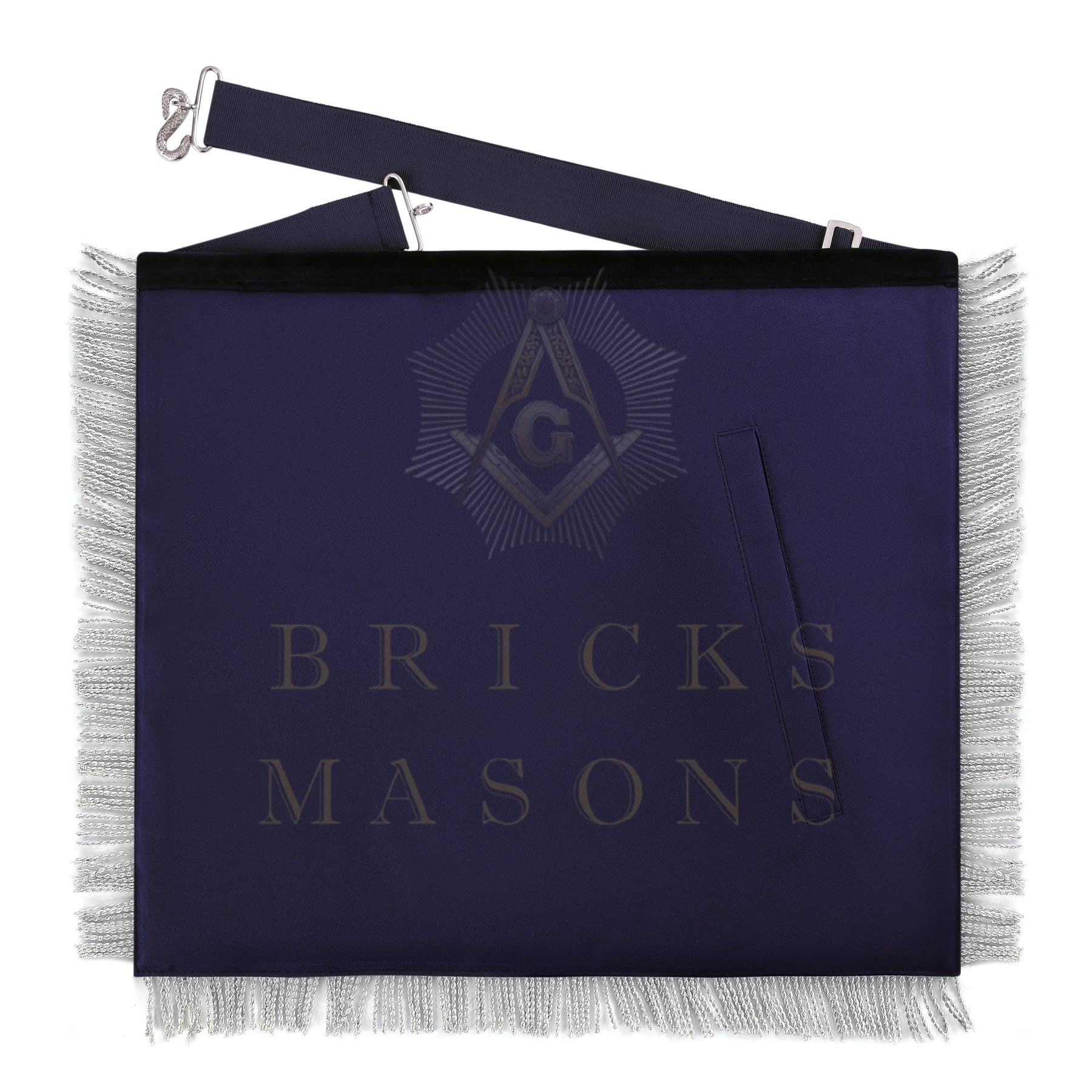 Chaplain Blue Lodge Officer Apron - Dark Blue With Silver Hand Embroidery Bullion - Bricks Masons
