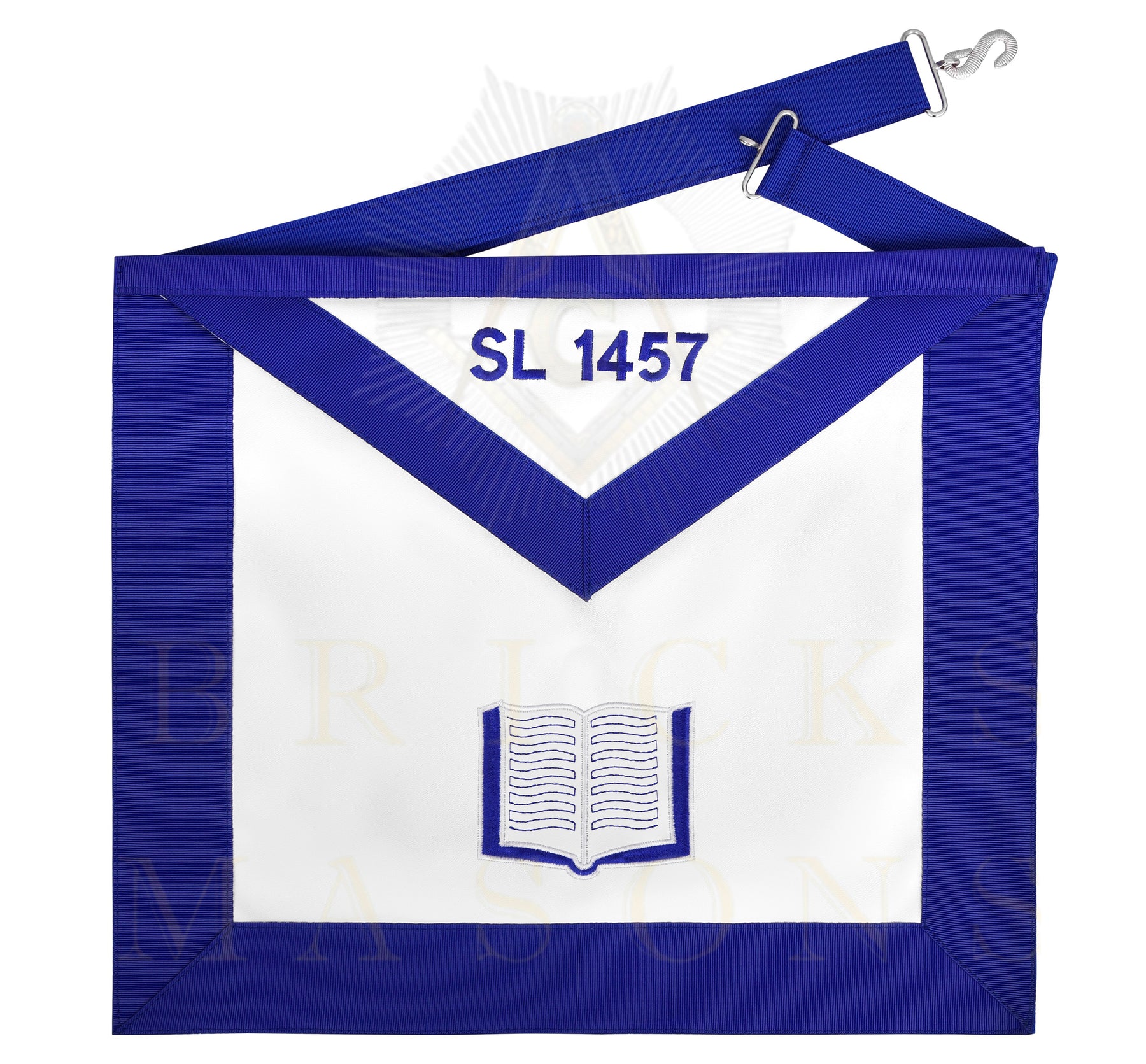 Chaplain Blue Lodge Officer Apron - Blue Ribbon With Machine Embroidery Customizable Flap - Bricks Masons
