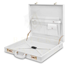 Universal Apron Case - White Imitation Leather & Gold Double Lock