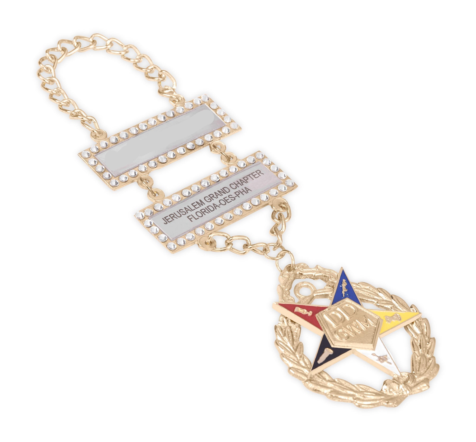 District Deputy Grand Worthy Matron OES Officer Collar Jewel - Gold Plated Engravable Bars - Bricks Masons