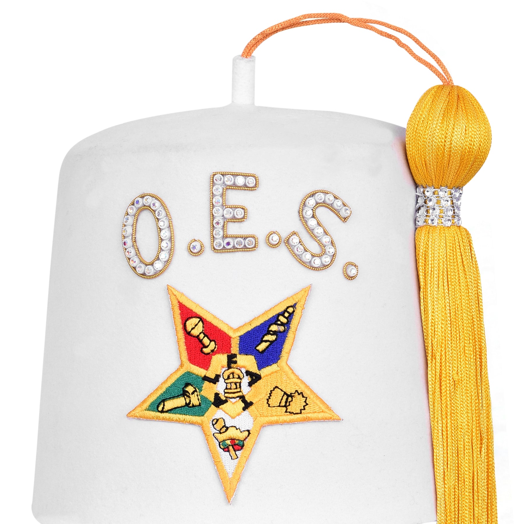 OES Fez Hat - Pure White With Yellow Tassel - Bricks Masons