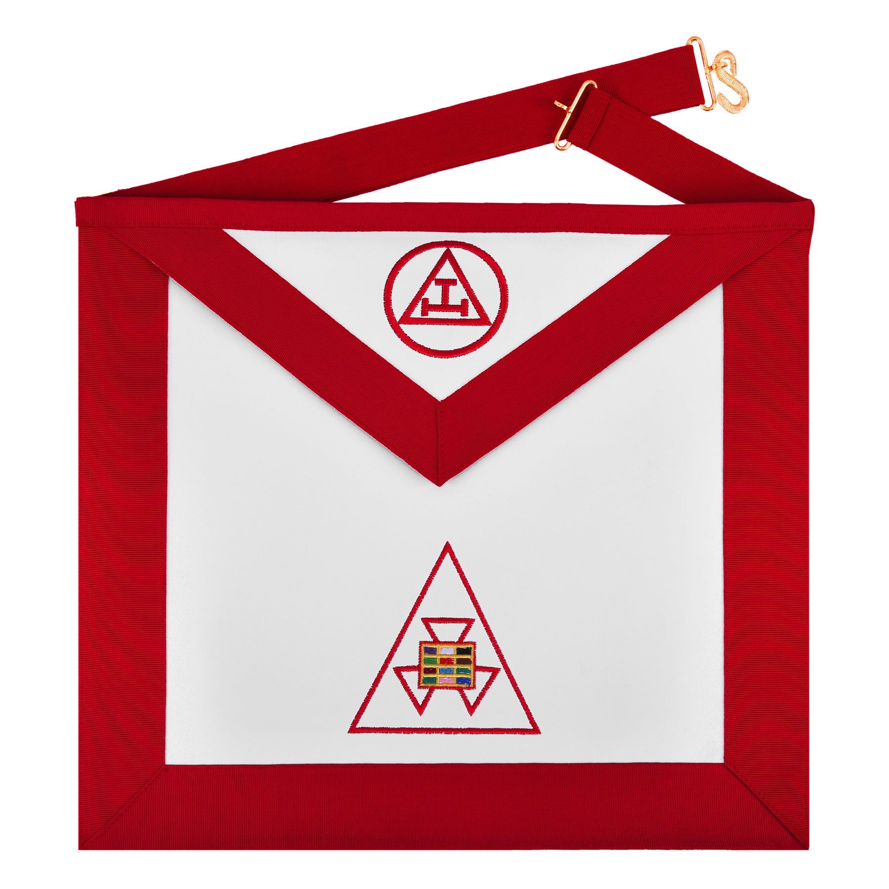 Past High Priest Royal Arch Chapter Apron - Red Ribbon With Triple Tau - Bricks Masons