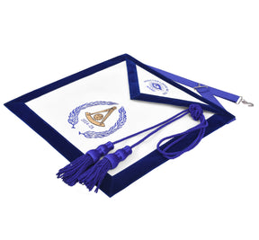 Grand Past Master Blue Lodge Apron - Customizable Blue Velvet With Machine Embroidery - Bricks Masons