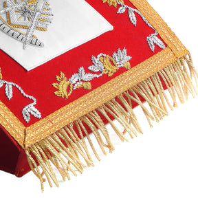 Past Master Blue Lodge California Regulation Cuff - Red Hand Embroidery With Gold Fringe - Bricks Masons