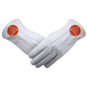 Royal Arch Chapter Glove - Leather With Red Triple Tau Emblem - Bricks Masons