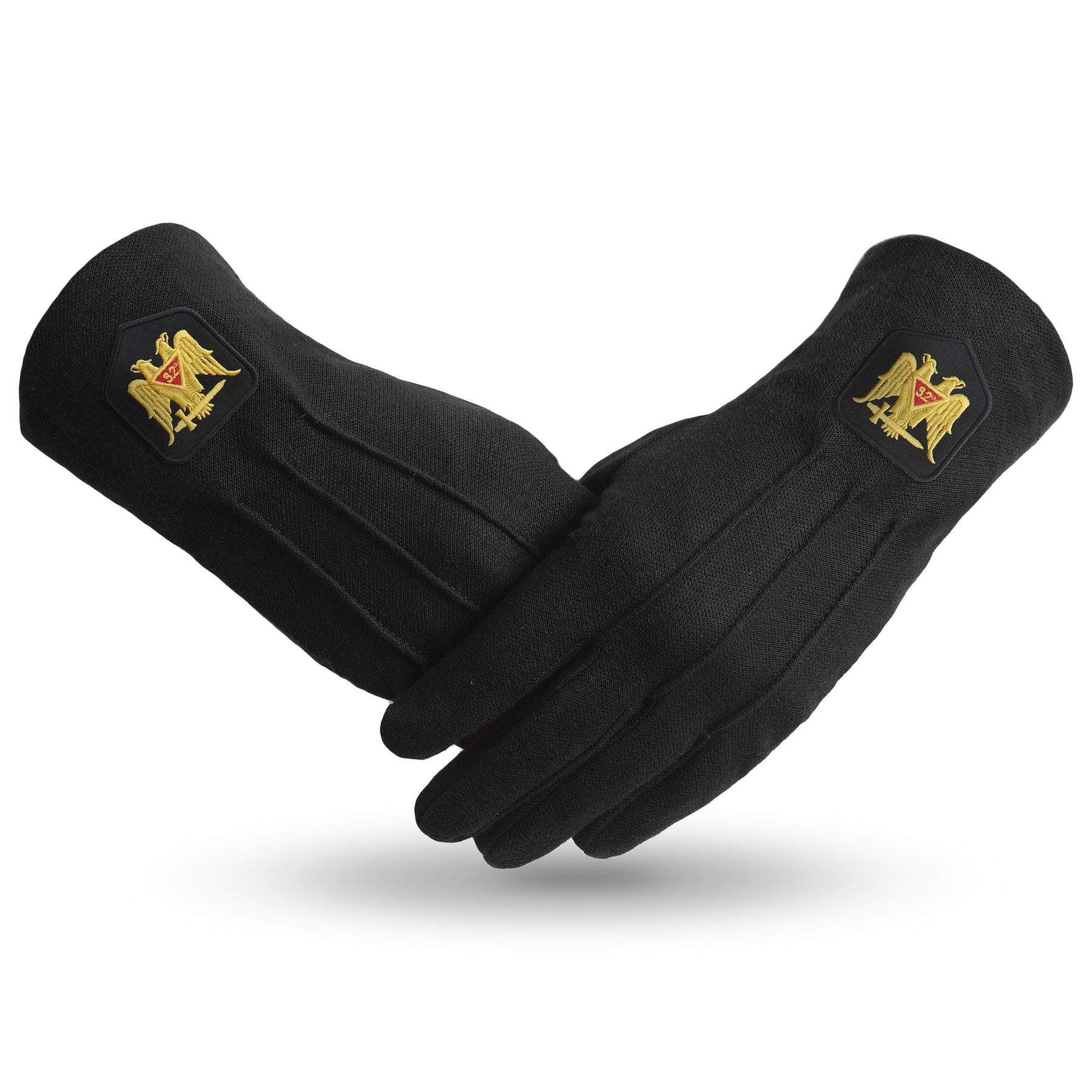 32nd Degree Scottish Rite Glove - Black Cotton With Double Eagle - Bricks Masons