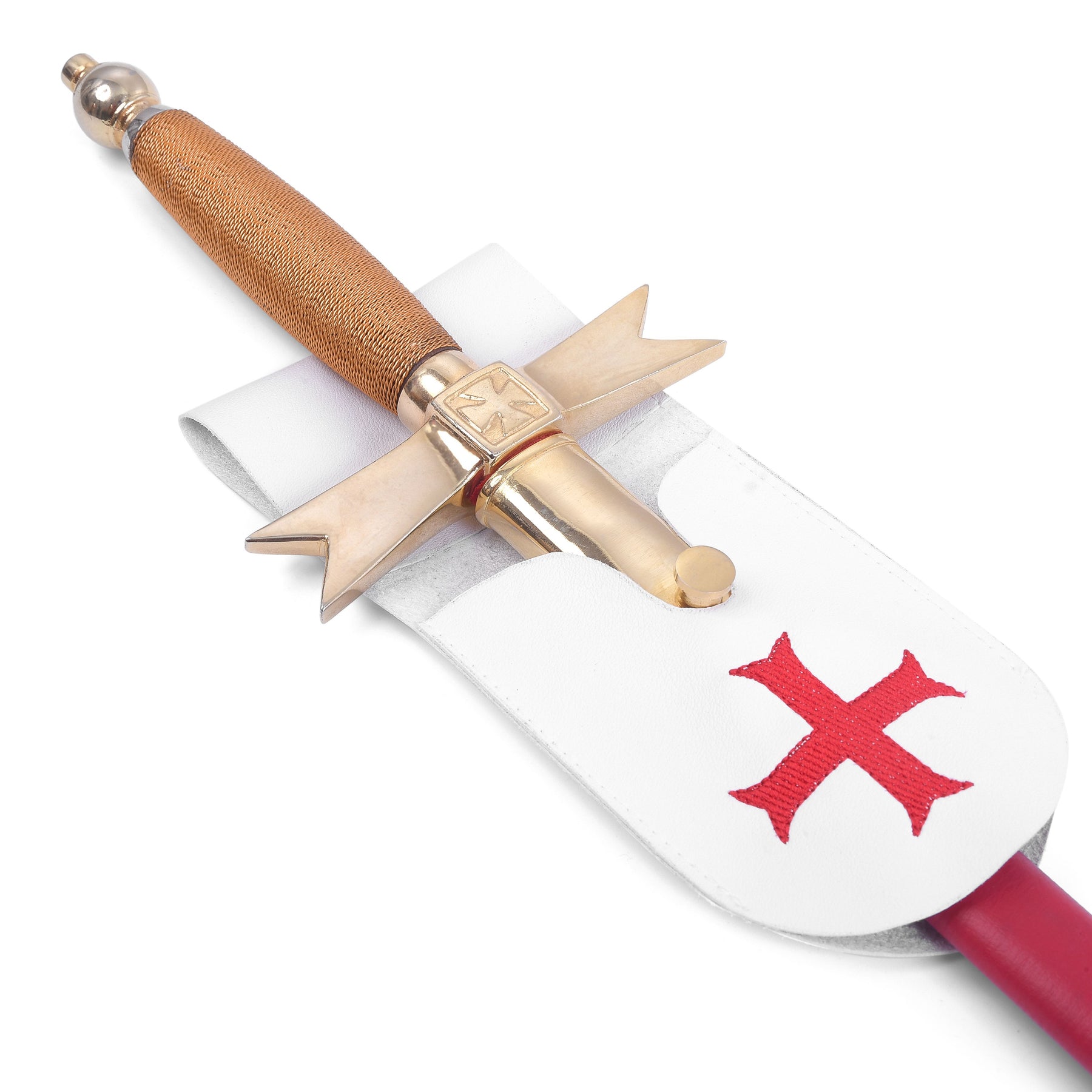 Knights Templar Commandery Sword Holder - White Leather With Red Cross - Bricks Masons