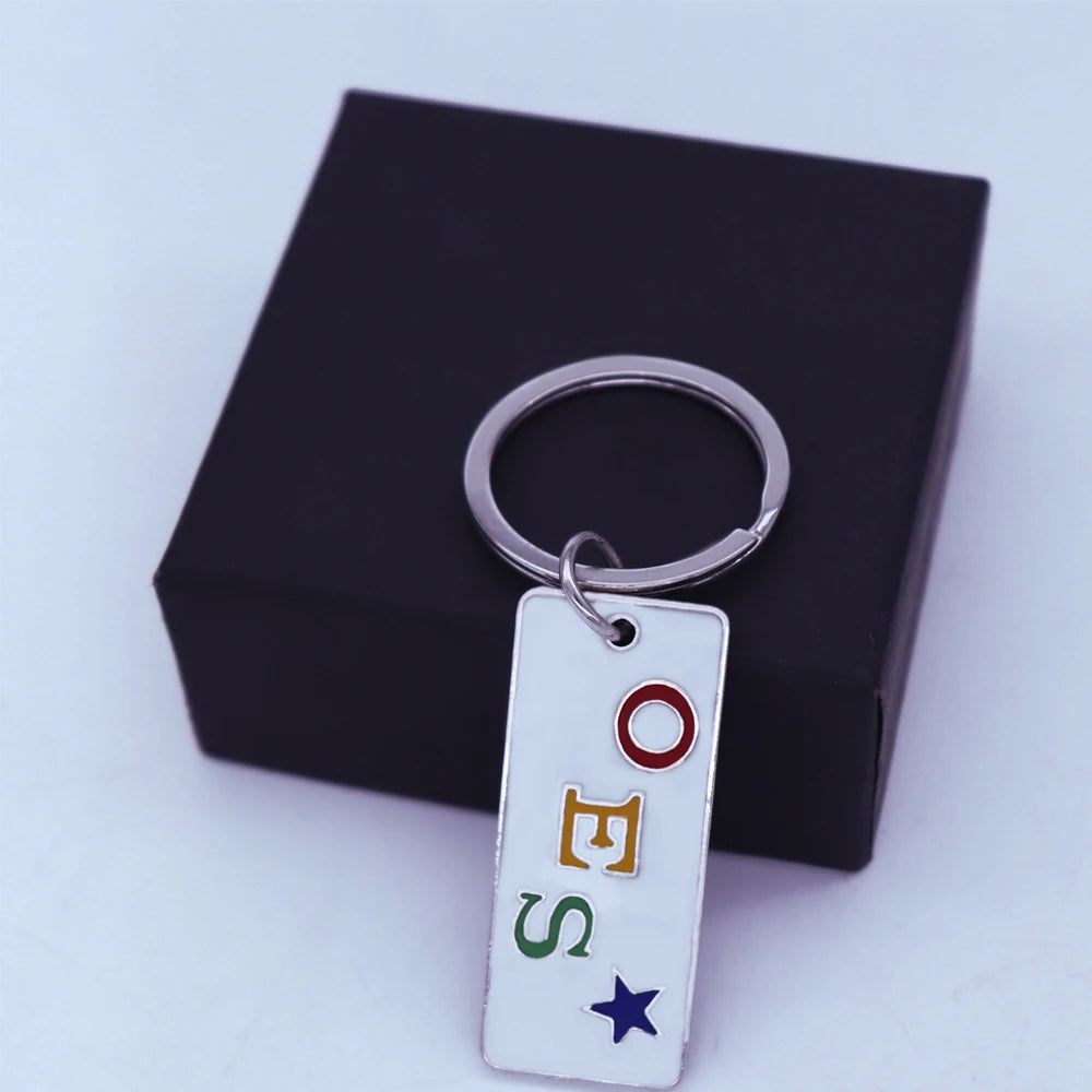 OES Keychain - Zinc Alloy White Plaque - Bricks Masons