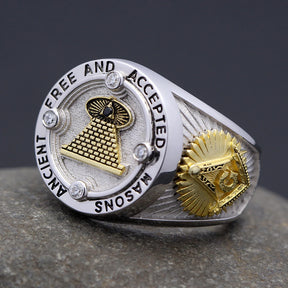 Master Mason Blue Lodge Ring - Ancient Free & Accepted Masons Sterling Silver - Bricks Masons