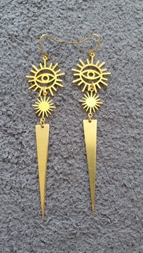 Eye Of Providence Earring - Geometric Spikes Drop Style - Bricks Masons