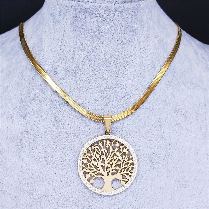 Ancient Israel Necklace - Tree of Life Stainless Steel Crystal - Bricks Masons