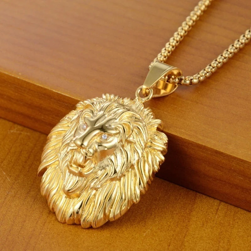 Ancient Israel Pendant - Rhinestone Crown Lion Head Hanging  Luminous gold-Plated - Bricks Masons