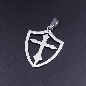 Knights Templar Commandery - Silver Color Titanium Stainless Steel  Cross Shield Amulet - Bricks Masons