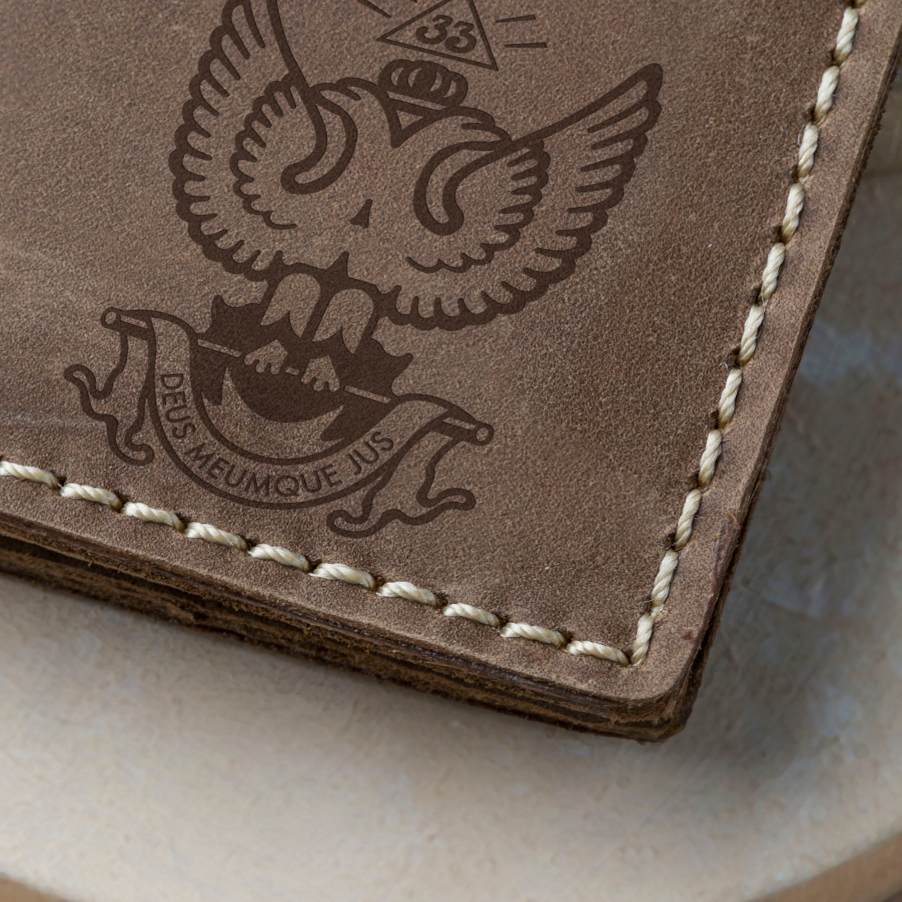 33rd Degree Scottish Rite Wallet - Wings Up Handmade Leather - Bricks Masons