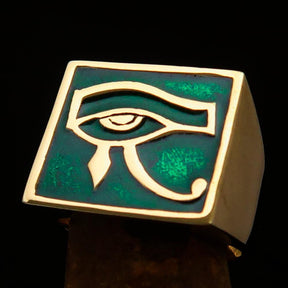 Ancient Egypt Keychain - Green & Gold Eye of Horus Solid Brass