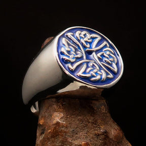 Knights Templar Commandery Ring - Blue Celtic Cross Sterling Ring