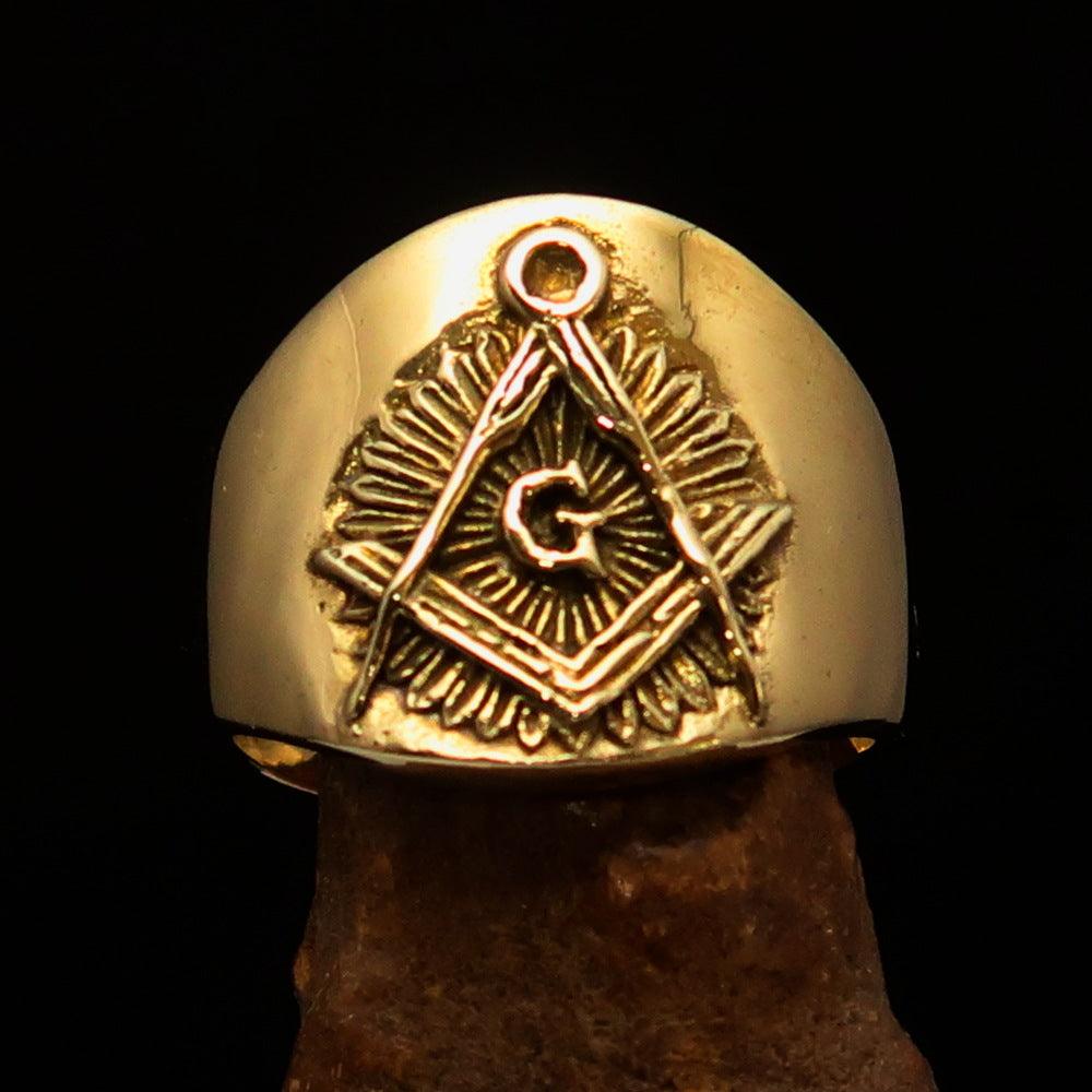 Master Mason Blue Lodge Ring - Gold Shiny Brass Square & Compass G