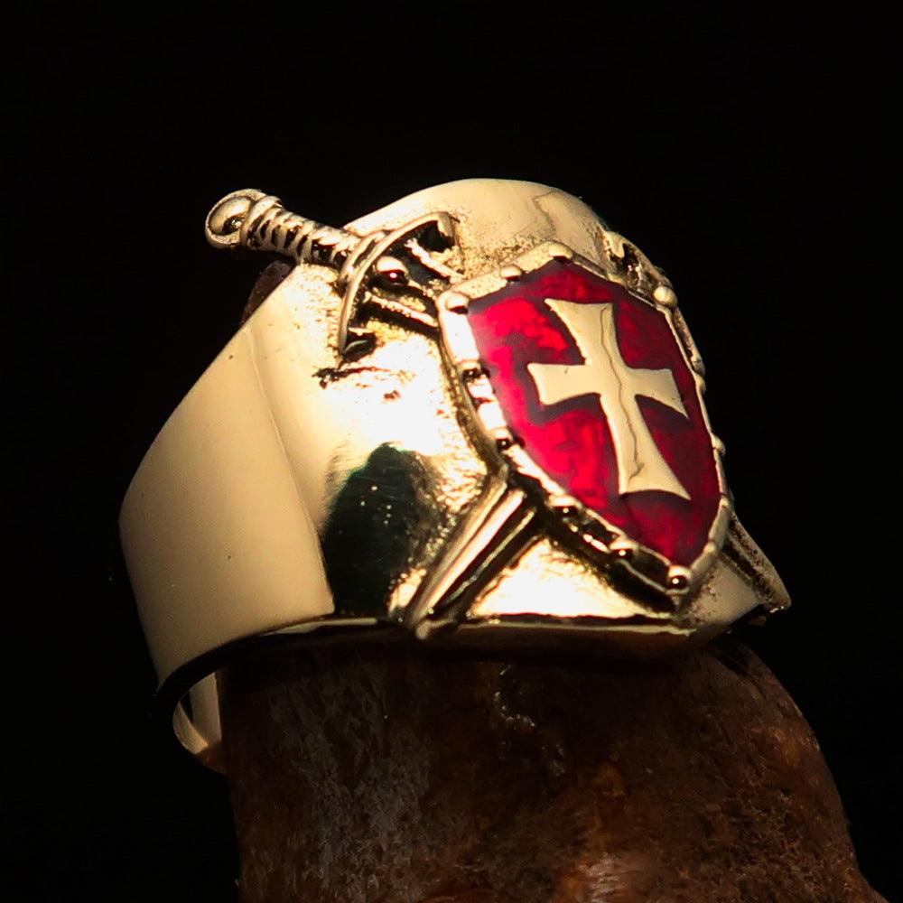 Knights Templar Commandery Ring - Red & Gold Shield Solid Brass