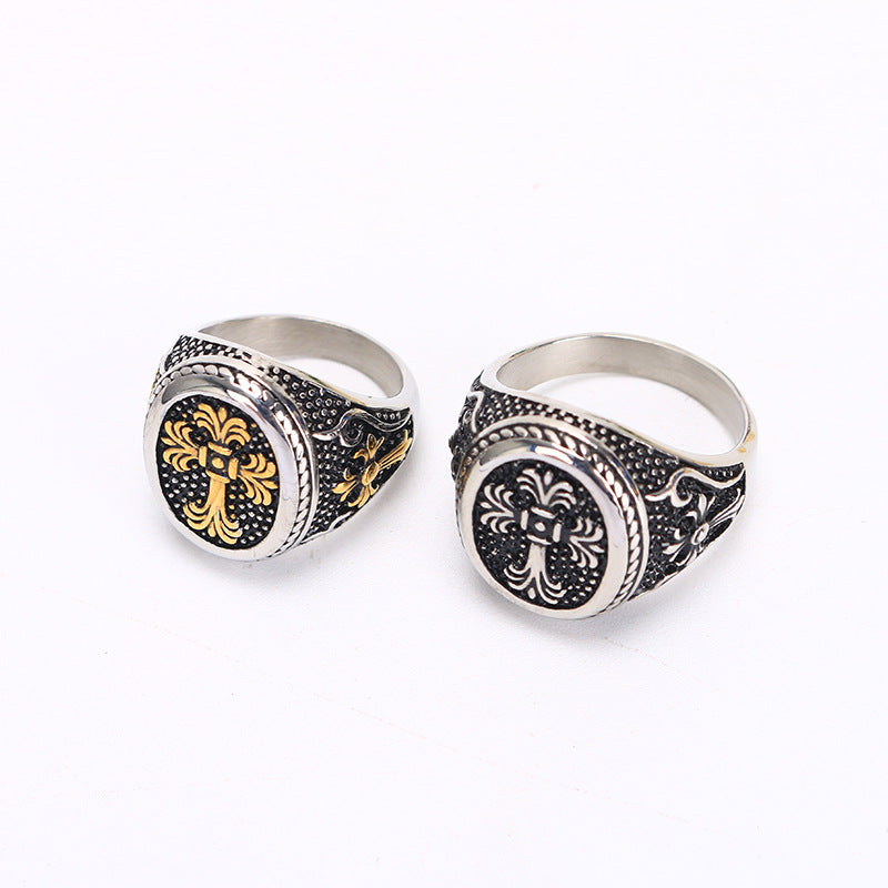 Knights Templar Commandery Ring - Gold Titanium Steel Polished - Bricks Masons