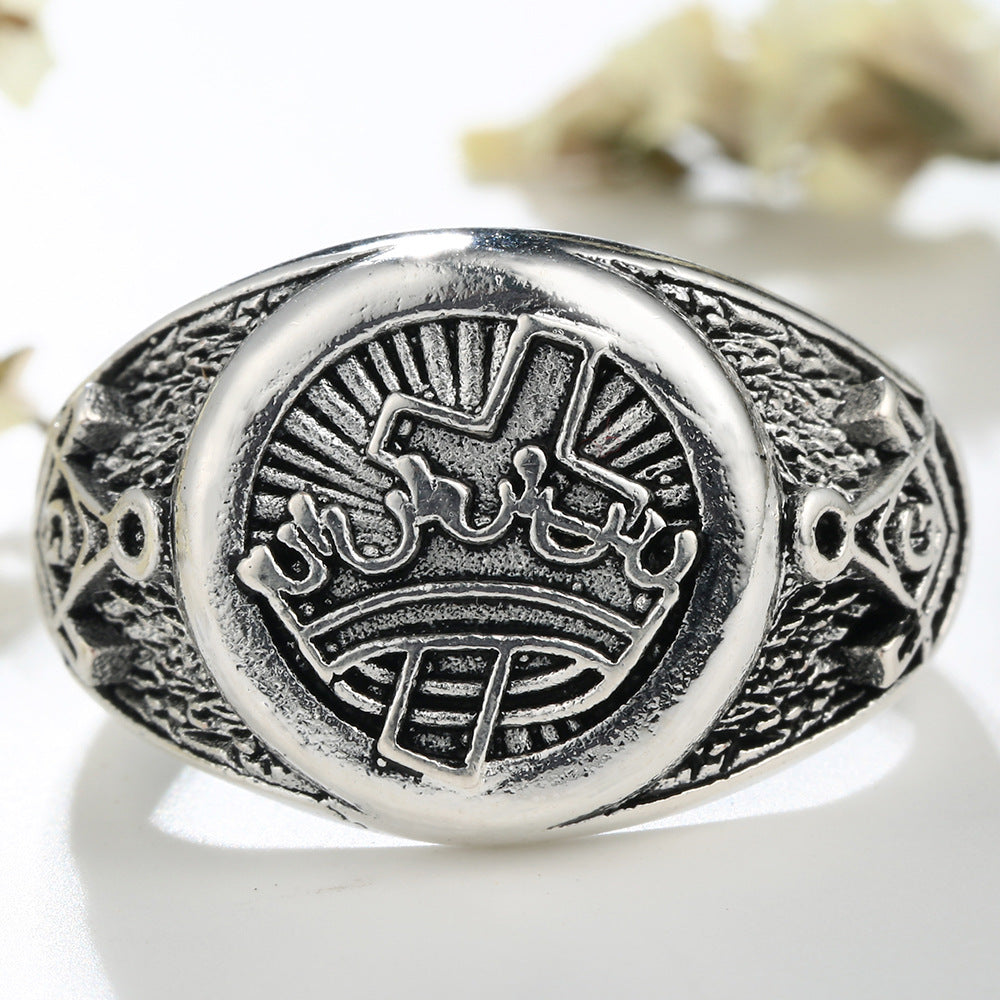 Knights Templar Commandery Ring - Silver Cross and Crown With Square & Compass - Bricks Masons