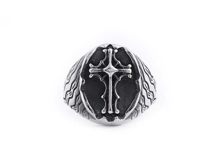 Knights Templar Commandery Ring - Stainless Steel Templar Cross Black & Silver - Bricks Masons