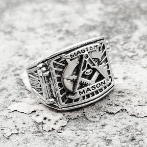 Master Mason Blue Lodge Ring - Vintage Silver Square & Compass G Ring - Bricks Masons