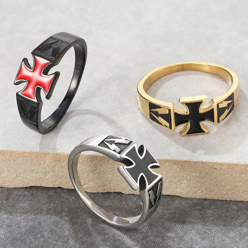 Knights Templar Commandery Ring - Cross Titanium Steel Various Colors - Bricks Masons