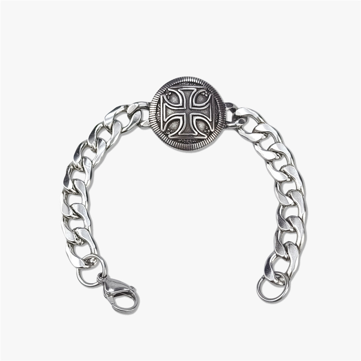 Knights Templar Commandery Bracelet - Silver Cross Vintage Cuban - Bricks Masons