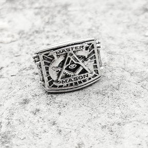 Master Mason Blue Lodge Ring - Vintage Silver Square & Compass G Ring - Bricks Masons