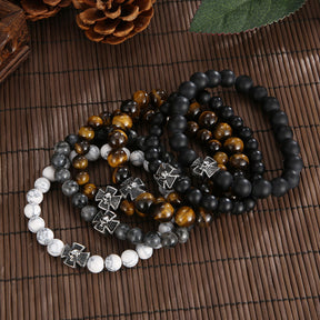 Knights Templar Commandery Bracelet - White Cross Onyx Gemstone - Bricks Masons